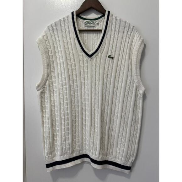 Lacoste Sport Creme Cricket Classic Cable Knit Sweater Vest Size 8 - Picture 1 of 8